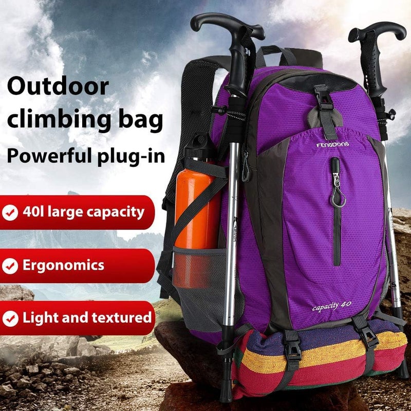 FENGDONG 40L Waterproof Lightweight Outdoor Daypack Hiking,Camping,Travel Backpack for Women Men Purple - Image 3